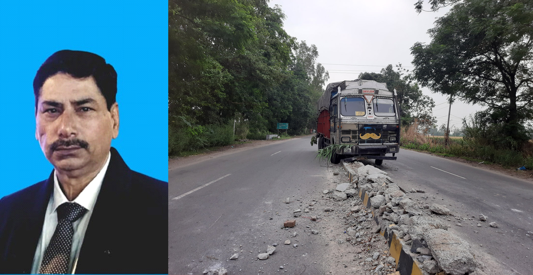 Truck climbed over divider on Chandigarh Road in Garhshankar.